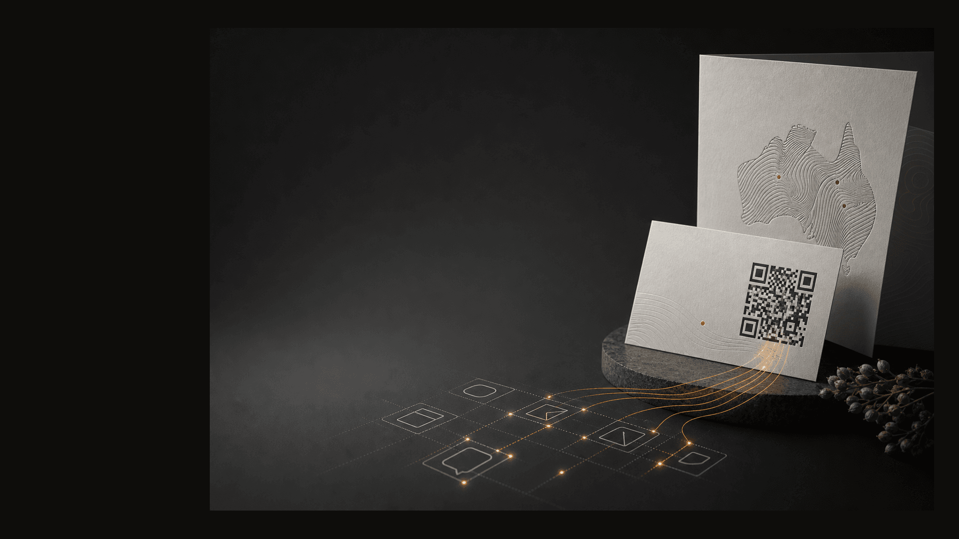 Developer workspace with terminal and branded QR samples