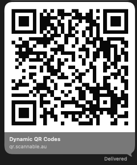 iMessage preview showing a Scannable QR code with the title QR codes for print and the link qr.scannable.au